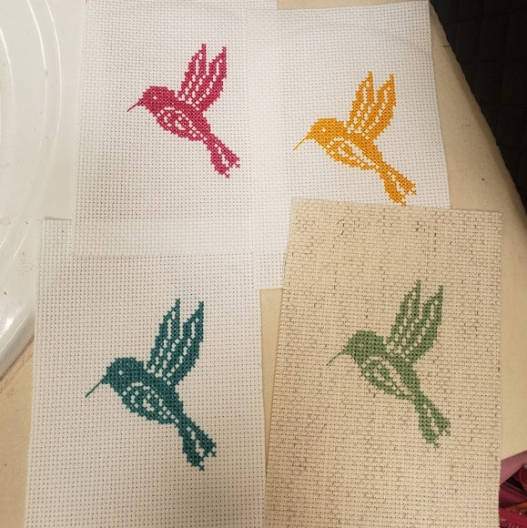 Cross Stitched Hummingbird Set